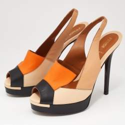 Pre Owned Fendi Multicolor Leather Color Block Peep Toe Slingback Sandals Size 37
