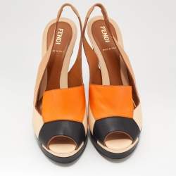 Pre Owned Fendi Multicolor Leather Color Block Peep Toe Slingback Sandals Size 37