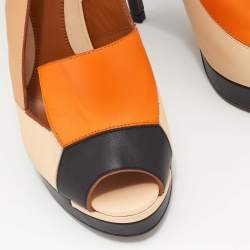 Pre Owned Fendi Multicolor Leather Color Block Peep Toe Slingback Sandals Size 37