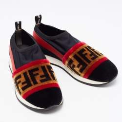 Pre Owned Fendi Multicolor Velvet and Fabric Runaway Sneakers Size 36