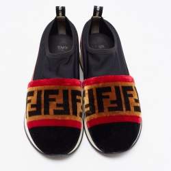 Pre Owned Fendi Multicolor Velvet and Fabric Runaway Sneakers Size 36