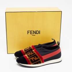 Pre Owned Fendi Multicolor Velvet and Fabric Runaway Sneakers Size 36