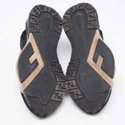 Pre Owned Fendi Black/Peach Suede and Nylon Flow Sneakers Size 37