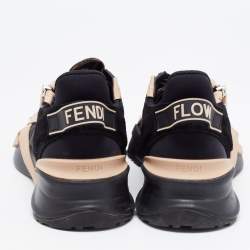 Pre Owned Fendi Black/Peach Suede and Nylon Flow Sneakers Size 37