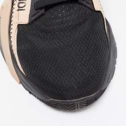 Pre Owned Fendi Black/Peach Suede and Nylon Flow Sneakers Size 37