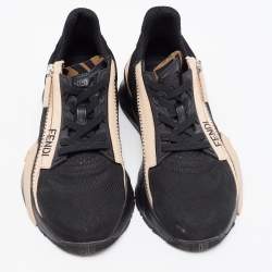 Pre Owned Fendi Black/Peach Suede and Nylon Flow Sneakers Size 37