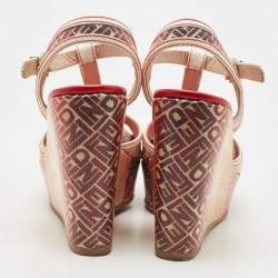 Pre Owned Fendi Tricolor Leather and Logo Print Ombre Canvas T-Strap Wedge Sandals Size 38