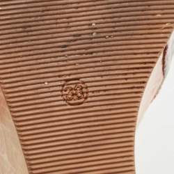 Pre Owned Fendi Tricolor Leather and Logo Print Ombre Canvas T-Strap Wedge Sandals Size 38