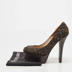 Pre Owned Fendi Brown Zucca Canvas Fendista Platform Pumps Size 37.5