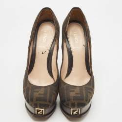 Pre Owned Fendi Brown Zucca Canvas Fendista Platform Pumps Size 37.5