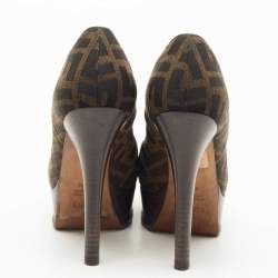 Pre Owned Fendi Brown Zucca Canvas Fendista Platform Pumps Size 37.5