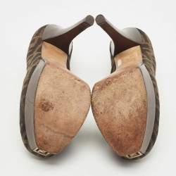 Pre Owned Fendi Brown Zucca Canvas Fendista Platform Pumps Size 37.5