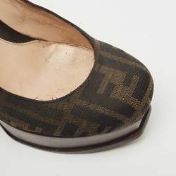 Pre Owned Fendi Brown Zucca Canvas Fendista Platform Pumps Size 37.5