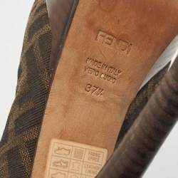 Pre Owned Fendi Brown Zucca Canvas Fendista Platform Pumps Size 37.5