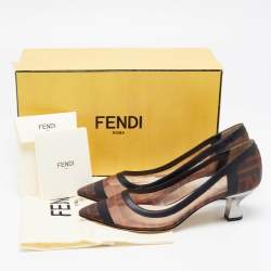 Pre Owned Fendi Black/Brown Mesh And Leather Trim Colibri Pointed Toe Pumps Size 37