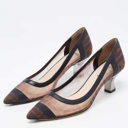 Pre Owned Fendi Black/Brown Mesh And Leather Trim Colibri Pointed Toe Pumps Size 37