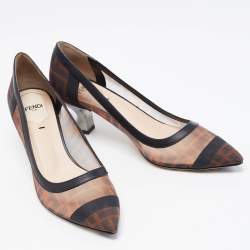 Pre Owned Fendi Black/Brown Mesh And Leather Trim Colibri Pointed Toe Pumps Size 37