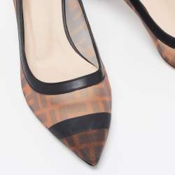 Pre Owned Fendi Black/Brown Mesh And Leather Trim Colibri Pointed Toe Pumps Size 37