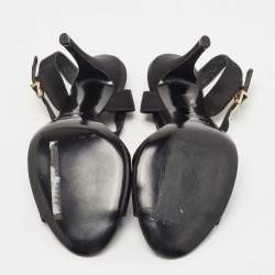 Pre Owned Fendi Black Satin Crystal Embellished Buckle T-Strap Sandals Size 39