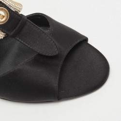 Pre Owned Fendi Black Satin Crystal Embellished Buckle T-Strap Sandals Size 39
