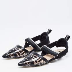 Pre Owned Fendi Black PVC and Leather Colibri Slingback Flats Size 36.5