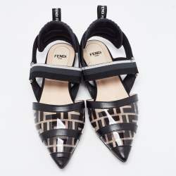 Pre Owned Fendi Black PVC and Leather Colibri Slingback Flats Size 36.5