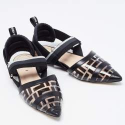 Pre Owned Fendi Black PVC and Leather Colibri Slingback Flats Size 36.5