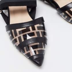 Pre Owned Fendi Black PVC and Leather Colibri Slingback Flats Size 36.5