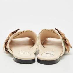 Pre Owned Fendi Beige/Green Fabric Crisscross Bow Flat Slides Size 38