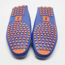 Pre Owned Fendi Blue Leather FF Buckle Slip On Loafers Size 40