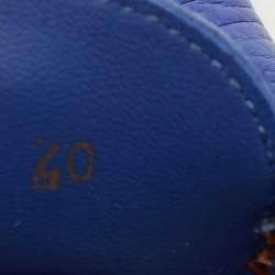 Pre Owned Fendi Blue Leather FF Buckle Slip On Loafers Size 40