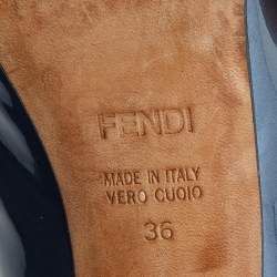 Pre Owned Fendi Blue Patent Leather Peep Toe Platform Pumps Size 36