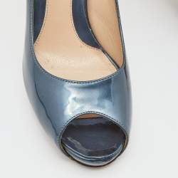 Pre Owned Fendi Blue Patent Leather Peep Toe Platform Pumps Size 36