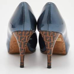 Pre Owned Fendi Blue Patent Leather Peep Toe Platform Pumps Size 36