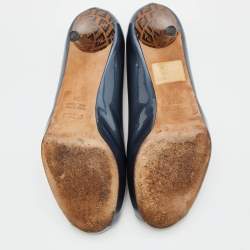 Pre Owned Fendi Blue Patent Leather Peep Toe Platform Pumps Size 36