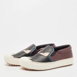 Pre Owned Fendi Tricolour Leather Monster Slip On Sneakers Size 37