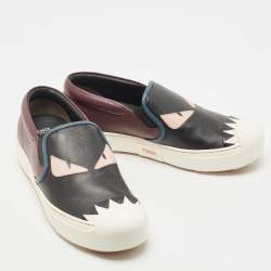 Pre Owned Fendi Tricolour Leather Monster Slip On Sneakers Size 37