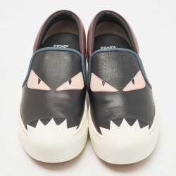 Pre Owned Fendi Tricolour Leather Monster Slip On Sneakers Size 37
