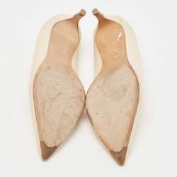 Pre Owned Fendi Beige Leather Pointed Toe Pumps Size 36