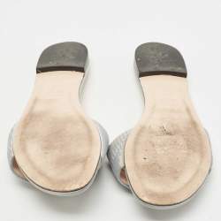 Pre Owned Fendi Grey Satin Logo Embroidered  Flat Slides Size 39.5