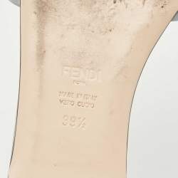 Pre Owned Fendi Grey Satin Logo Embroidered  Flat Slides Size 39.5