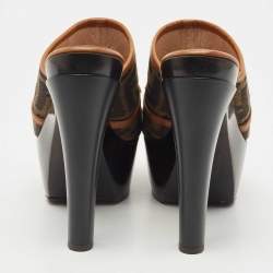 Fendi Brown Zucca Canvas And Leather Platform Slide Sandals Size 37.5