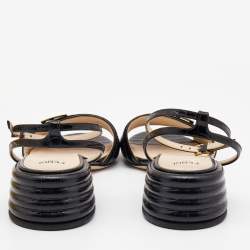 Fendi Black Croc Embossed Leather Promenade Ankle Strap Sandals Size 38.5 