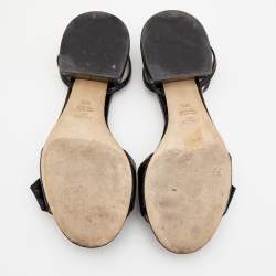 Fendi Black Croc Embossed Leather Promenade Ankle Strap Sandals Size 38.5 