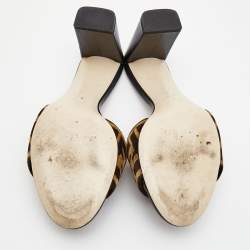 Pre Owned Fendi Brown Velvet FF Logo Slide Sandals Size 40