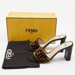 Pre Owned Fendi Brown Velvet FF Logo Slide Sandals Size 40