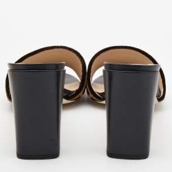 Pre Owned Fendi Brown Velvet FF Logo Slide Sandals Size 40