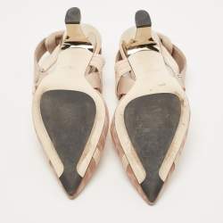 Pre Owned Fendi Beige Canvas and Mesh Colibri Pumps Size 40