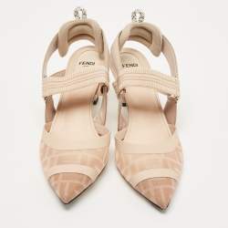 Pre Owned Fendi Beige Canvas and Mesh Colibri Pumps Size 40