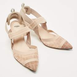 Pre Owned Fendi Beige Canvas and Mesh Colibri Pumps Size 40